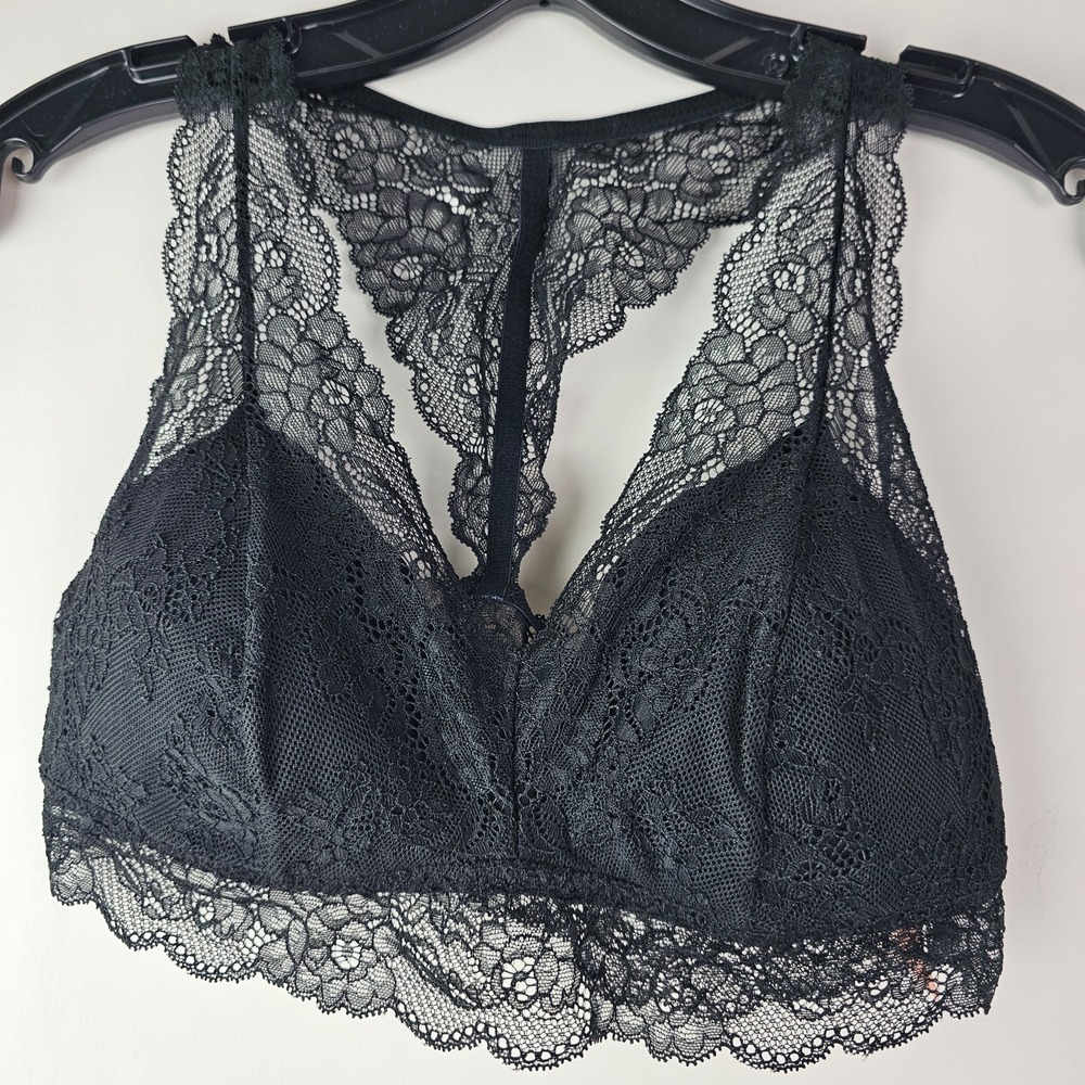 Gilligan & O'Malley Medium Black Lace Racerback Pullover Wireless‎ Bralette Bra